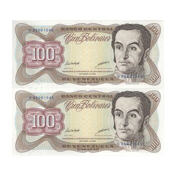 اسکناس 100 بولیوار 1998 جمهوری چهارم - جفت - UNC64 - ونزوئلا