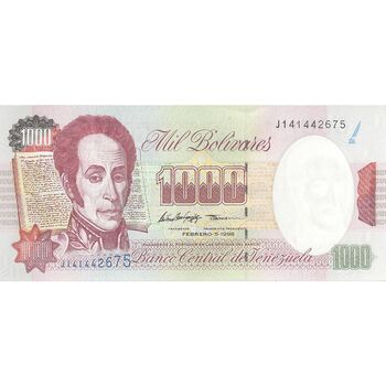 اسکناس 1000 بولیوار 1998 جمهوری چهارم - تک - UNC63 - ونزوئلا