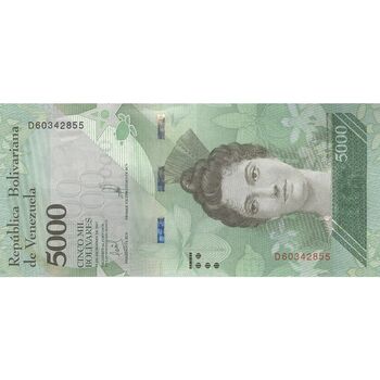 اسکناس 5000 بولیوار 2017 جمهوری بولیواری - تک - UNC63 - ونزوئلا