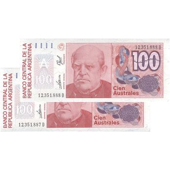 اسکناس 100 آئوسترال بدون تاریخ (1989-1990) جمهوری فدرال - RDP, JGF² - جفت - UNC64 - آرژانتین