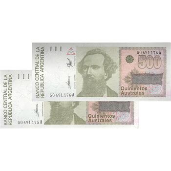 اسکناس 500 آئوسترال بدون تاریخ (1990) جمهوری فدرال - RDP, JGF² - جفت - UNC63 - آرژانتین