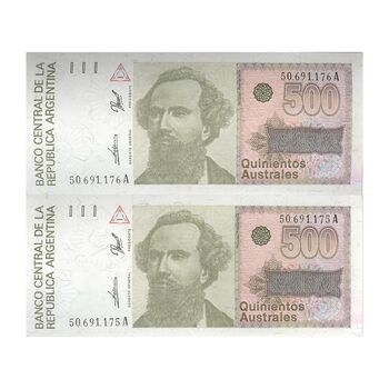 اسکناس 500 آئوسترال بدون تاریخ (1990) جمهوری فدرال - RDP, JGF² - جفت - UNC63 - آرژانتین