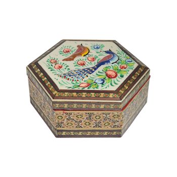 جعبه خاتم کاری طرح گل و مرغ - 051340