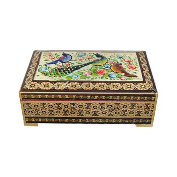 جعبه خاتم کاری طرح گل و مرغ - 051342