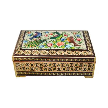 جعبه خاتم کاری طرح گل و مرغ - 051343
