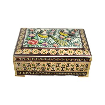 جعبه خاتم کاری طرح گل و مرغ - 051344