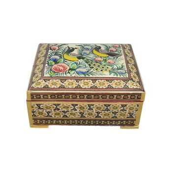 جعبه خاتم کاری طرح گل و مرغ - 051345