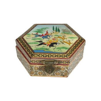 جعبه خاتم کاری طرح شکارگاهی - 051349