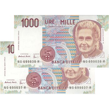اسکناس 1000 لیر 1990 (مونته‌سوری) جمهوری - جفت - UNC63 - ایتالیا