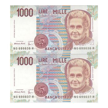 اسکناس 1000 لیر 1990 (مونته‌سوری) جمهوری - جفت - UNC63 - ایتالیا