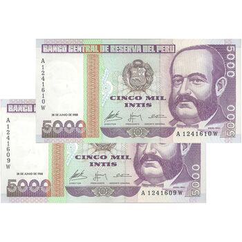 اسکناس 5000 اینتیس 1988 (28 ژوئن) جمهوری - جفت - UNC63 - پرو