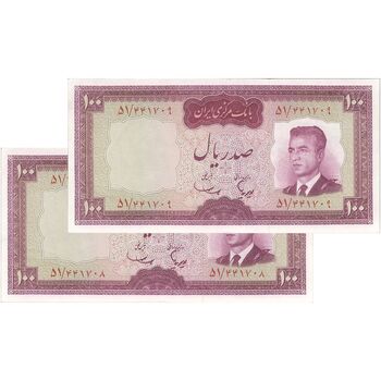 اسکناس 100 ریال (هویدا - سمیعی) - جفت - AU58 - محمد رضا شاه
