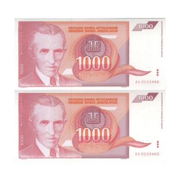 اسکناس 1000 دینار 1992 جمهوری فدرال سوسیالیستی - جفت - UNC64 - یوگوسلاوی