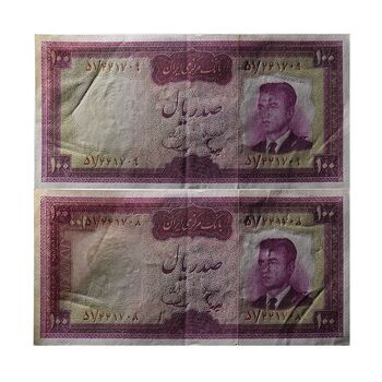 اسکناس 100 ریال (هویدا - سمیعی) - جفت - AU58 - محمد رضا شاه