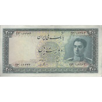 اسکناس 200 ریال سری سوم - تک - AU50 - محمد رضا شاه