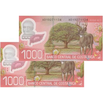 اسکناس 1000 کولون 2009 سری A جمهوری دوم - جفت - UNC65 - کاستاریکا