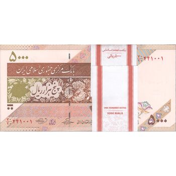 بسته اسکناس 5000 ریال امام (حسینی - بهمنی) کاسه بشقاب - UNC - جمهوری اسلامی