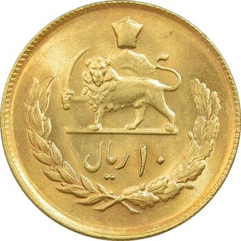 سکه 10 ریال 1357 - طلایی - MS63 - محمد رضا شاه