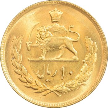 سکه 10 ریال 2537 - طلایی - MS63 - محمد رضا شاه