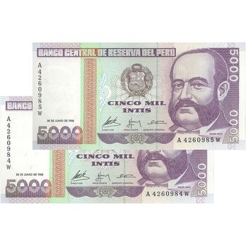 اسکناس 5000 اینتیس 1988 (28 ژوئن) جمهوری - جفت - UNC63 - پرو