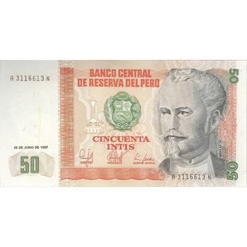 اسکناس 50 اینتیس 1987 (26 ژوئن) جمهوری - تک - UNC62 - پرو