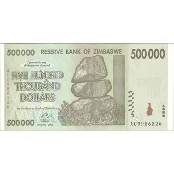 اسکناس 500000 دلار 2008 جمهوری - تک - UNC63 - زیمبابوه