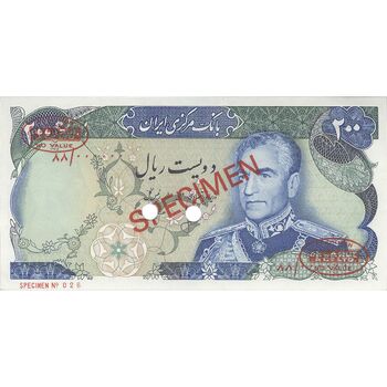 اسکناس 200 ریال (انصاری - مهران) شهیاد آریامهر - نمونه - تک - UNC64 - محمد رضا شاه