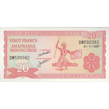 اسکناس 20 فرانک 2007 جمهوری - تک - UNC63 - بوروندی