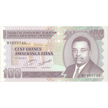 اسکناس 100 فرانک 2011 جمهوری - سایز کوچک - تک - UNC64 - بوروندی