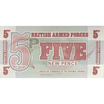 اسکناس 5 نیو پنس بدون تاریخ (1972) الیزلبت دوم - نیروهای مسلح بریتانیا - تک - UNC64 - انگلستان