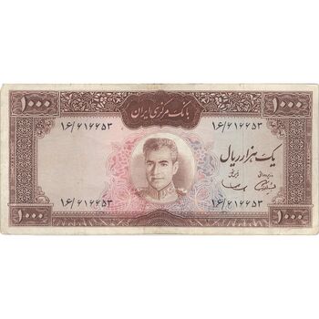اسکناس 1000 ریال (آموزگار - سمیعی) نوشته قرمز - VF25 - محمد رضا شاه