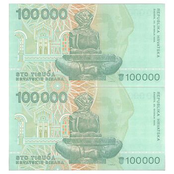 اسکناس 100000 دینار 1993 جمهوری - جفت - UNC63 - کرواسی