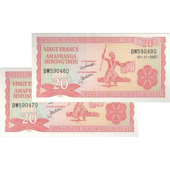 اسکناس 20 فرانک 2007 جمهوری - جفت - UNC63 - بوروندی