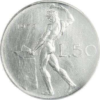 سکه 50 لیره 1972 جمهوری - MS66 - ایتالیا