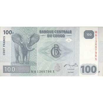اسکناس 100 فرانک 2007 جمهوری دموکراتیک - تک - UNC63 - کنگو
