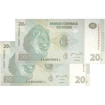 اسکناس 20 فرانک 2003 جمهوری دموکراتیک - جفت - UNC63 - کنگو