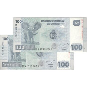 اسکناس 100 فرانک 2007 جمهوری دموکراتیک - جفت - UNC64 - کنگو
