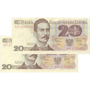 اسکناس 20 زلوتی 1982 جمهوری خلق - جفت - UNC63 - لهستان