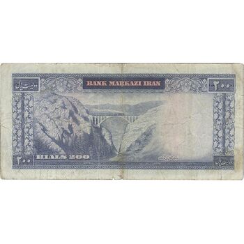 اسکناس 200 ریال (آموزگار - فرمان فرماییان) نوشته قرمز - تک - VF20 - محمد رضا شاه