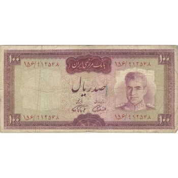اسکناس 100 ریال (آموزگار - فرمان فرماییان) نوشته قرمز - تک - VF20 - محمد رضا شاه