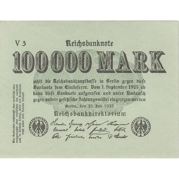 اسکناس 100000 مارک 1923 جمهوری وایمار - تک - AU - آلمان