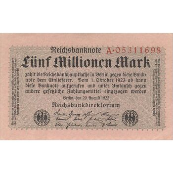 اسکناس 5000000 مارک 1923 جمهوری وایمار - تک - AU - آلمان