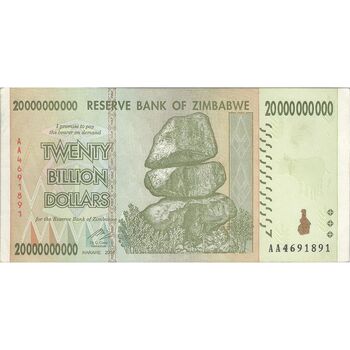 اسکناس 20000000000 دلار 2008 جمهوری - تک - AU - زیمبابوه