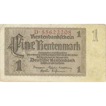 اسکناس 1 رنتن مارک 1937 رایش سوم - تک - VF - آلمان