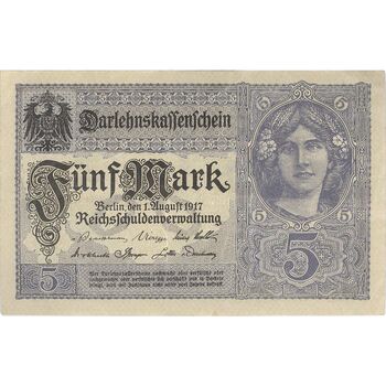 اسکناس 5 مارک 1917 ویلیام دوم - تک - VF - آلمان
