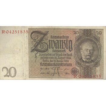 اسکناس 20 مارک 1929 جمهوری وایمار - تک - VF - آلمان