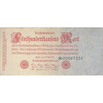اسکناس 500000 مارک 1923 جمهوری وایمار - تک - VF - آلمان