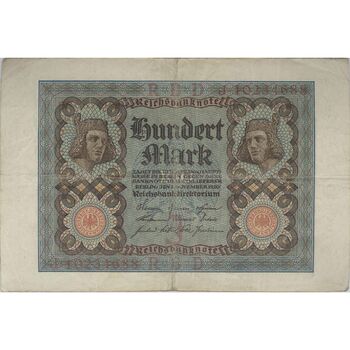 اسکناس 100 مارک 1920 جمهوری وایمار - تک - VF30 - آلمان