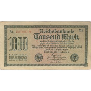 اسکناس 1000 مارک 1922 جمهوری وایمار - تک - VF - آلمان