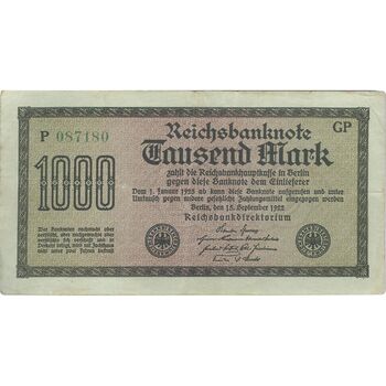 اسکناس 1000 مارک 1922 جمهوری وایمار - تک - VF - آلمان
